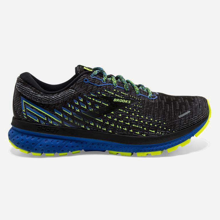 Brooks Ghost 13 Australia - Men's Road Running Shoes - Black/Blue/GreenYellow/Nightlife (925307-QLD)